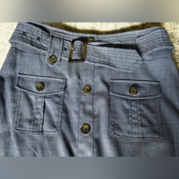 NWT New York & Company 7th Avenue Belted Button Front Skirt Blue Size: 4 - Picture 5 of 6